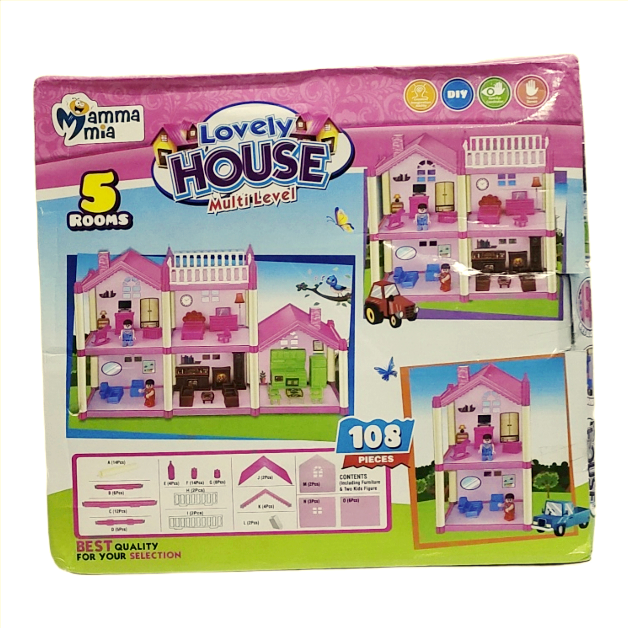Lovely House Big – Large Dollhouse Playset for Kids with Furniture & Accessories | Pretend Play Dream Home Toy